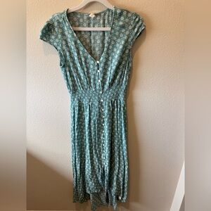 Floral High-low Cap Sleeve Button Down Dress